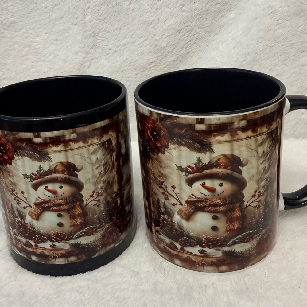 Two Rustic Snowman Merry Christmas 11oz Ceramic Coffee Mug.